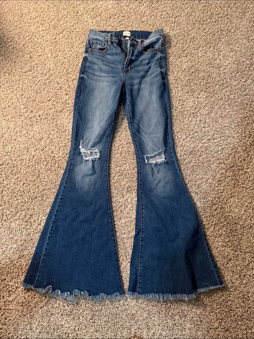 Sneak Peek Distressed Flare Jeans in Blue